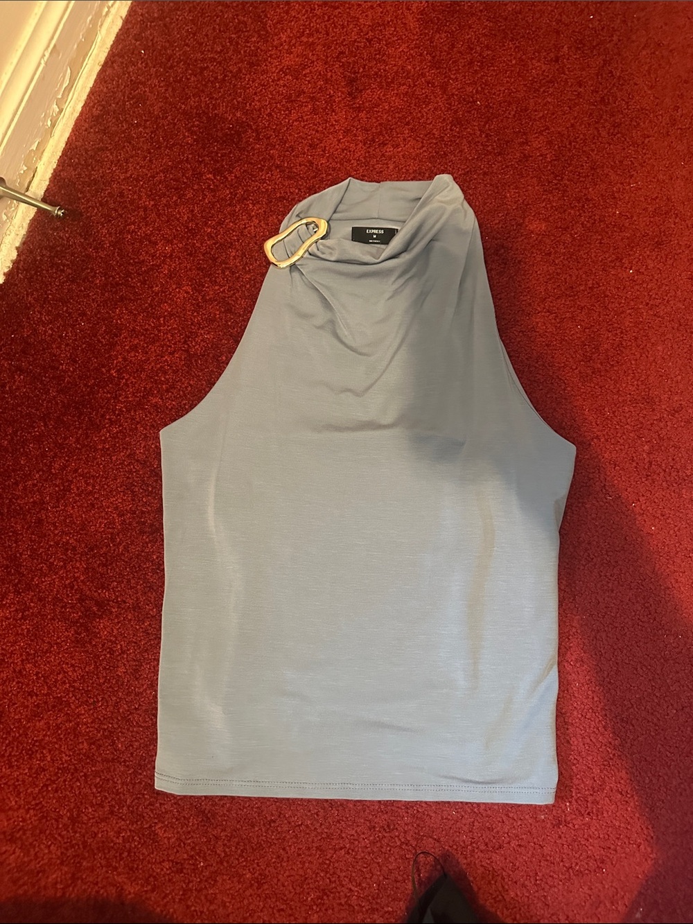 Express Slate Blue Sleeveless Halter Top with Gold Hardware Detail